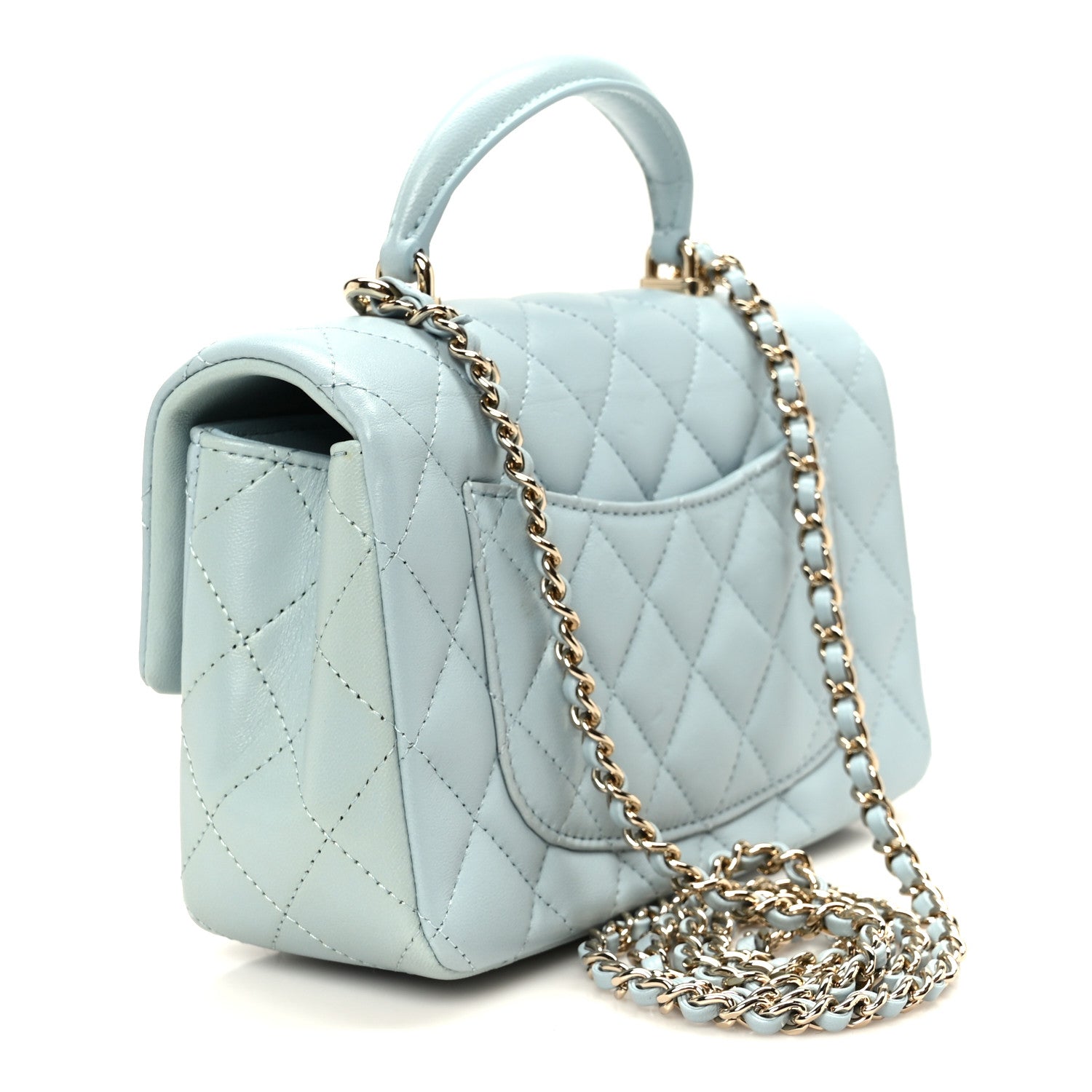 Chanel Lambskin Quilted Mini Top Handle Rectangular Flap Light Blue