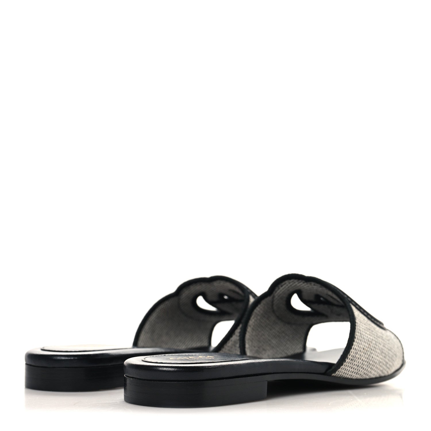 Gucci Canvas Rice Cosmos Softy Calfskin Interlocking G Cut Out Slide Sandals 37.5 Black Natural