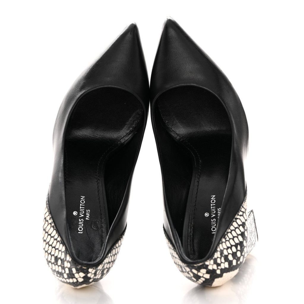 Louis Vuitton Calfskin Snakeskin Embossed Matchmake Pumps 35 Black White