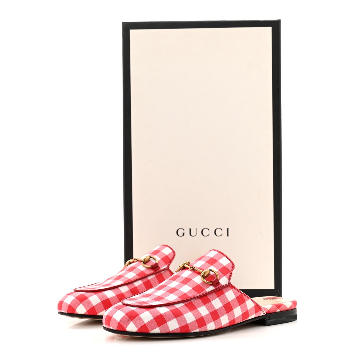 Gucci Cotton Gingham Womens Princetown Slippers 36 White Red
