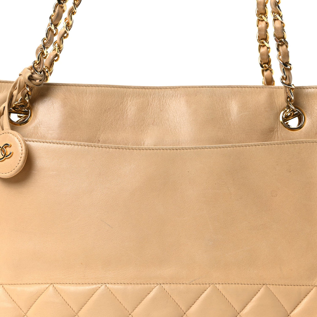 Chanel Lambskin Quilted Shopping Tote Beige