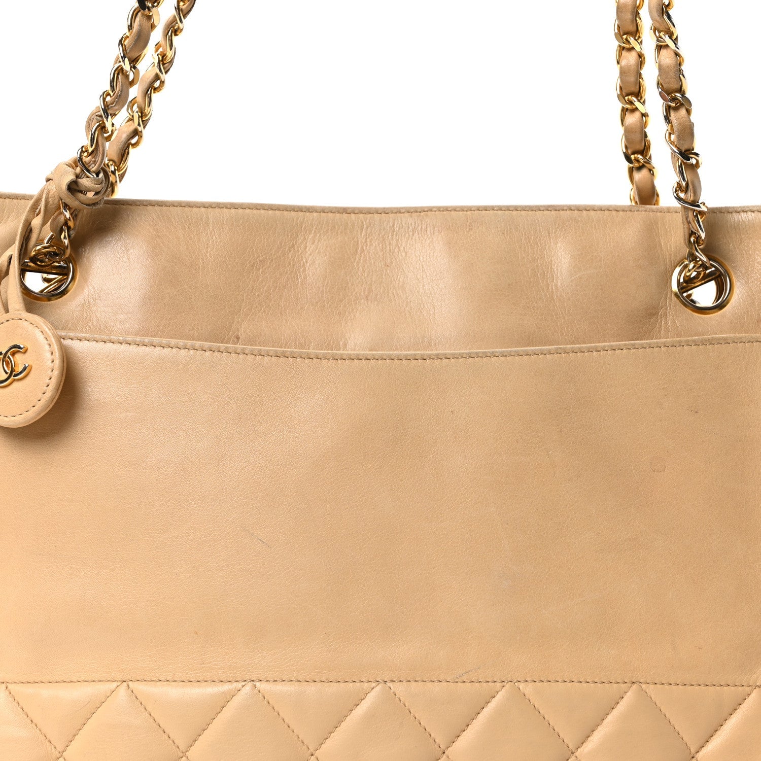 Chanel Lambskin Quilted Shopping Tote Beige