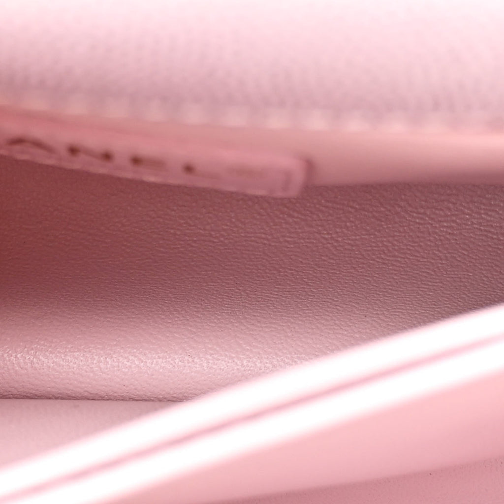 Chanel Metallic Caviar Quilted Extra Mini Coco Handle Flap Light Pink