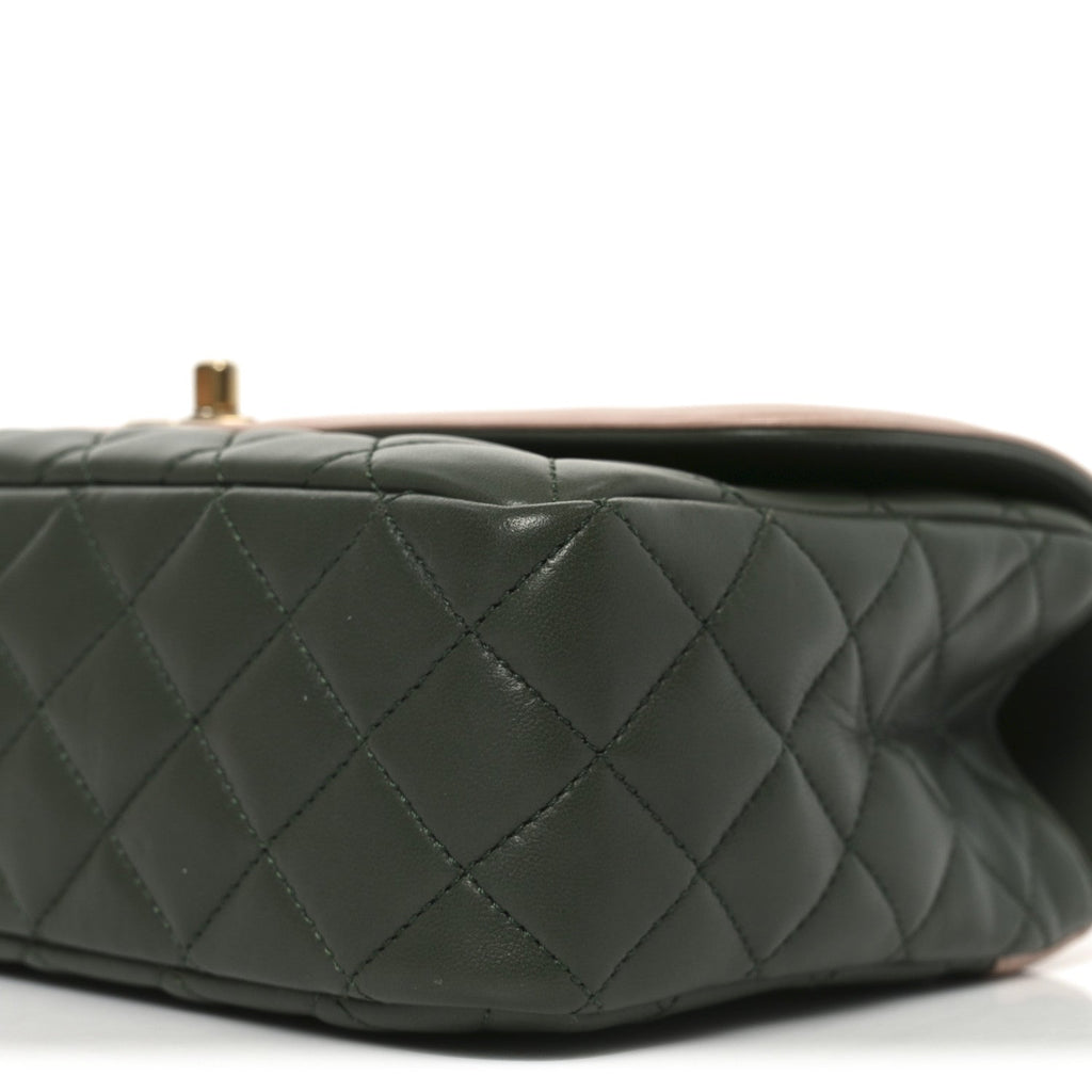 Chanel Lambskin Quilted Medium Bi-Color Flap Green Pink