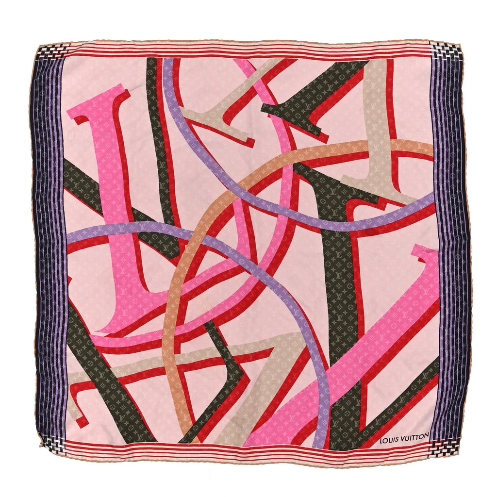 Louis Vuitton Silk Monogram Planet LV Square Scarf Pink