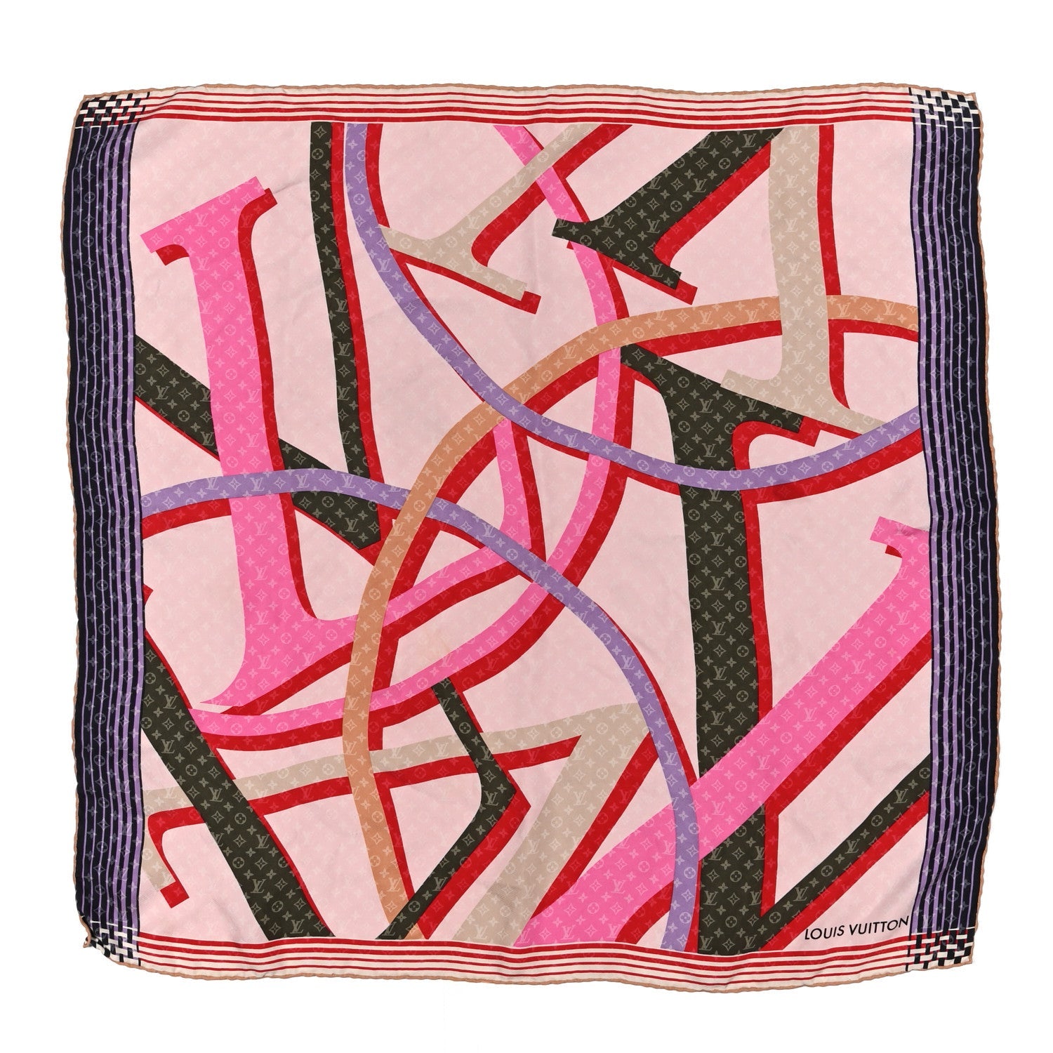 Louis Vuitton Silk Monogram Planet LV Square Scarf Pink