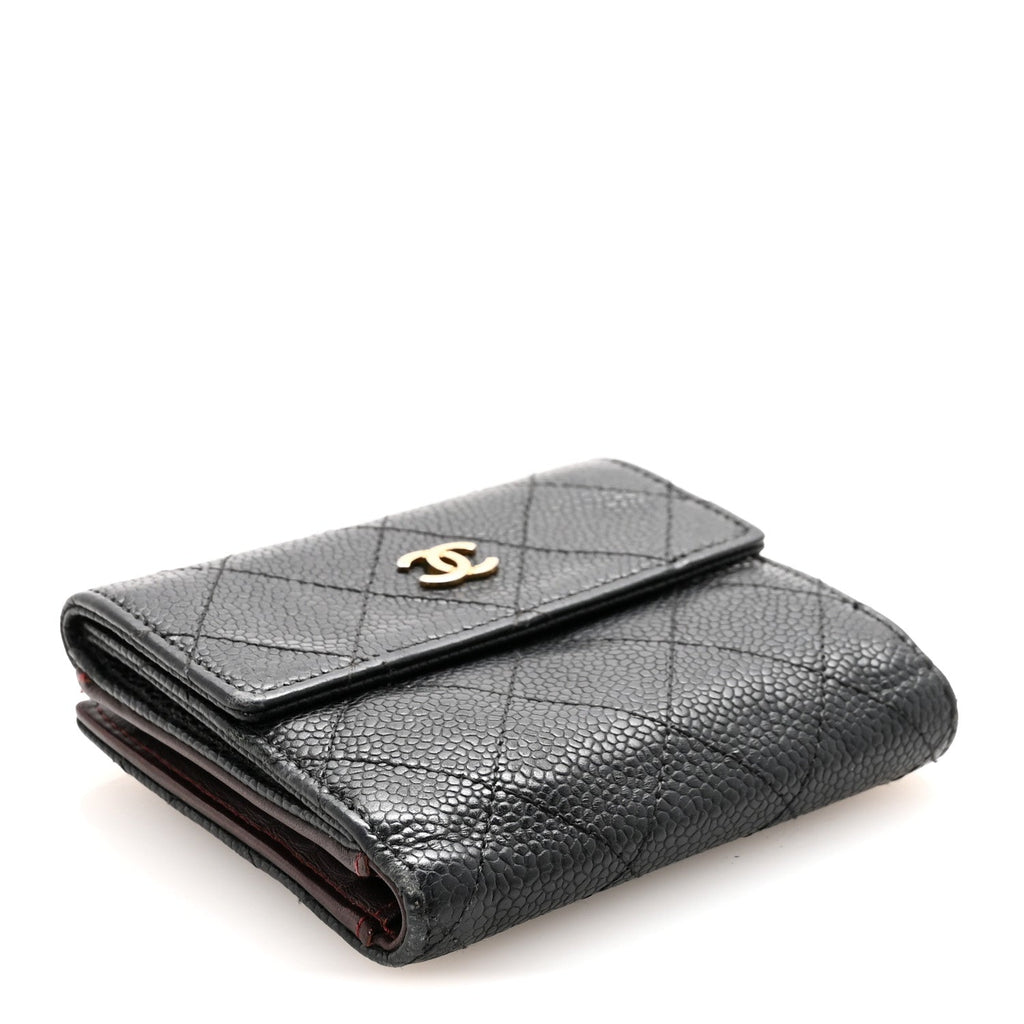 Caviar Quilted Compact French Flap Wallet Black
