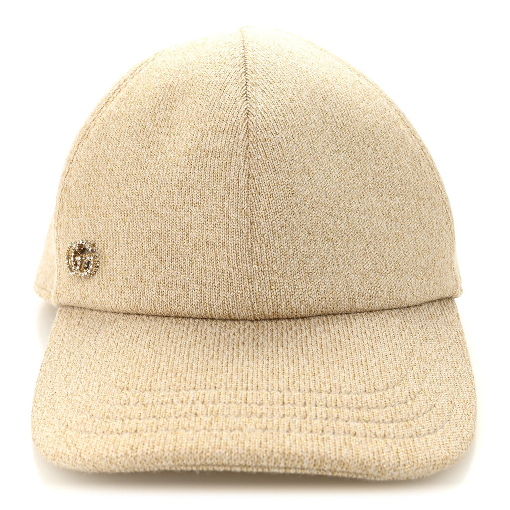 Gucci Wool Lame Double G Crystal Baseball Hat L Beige
