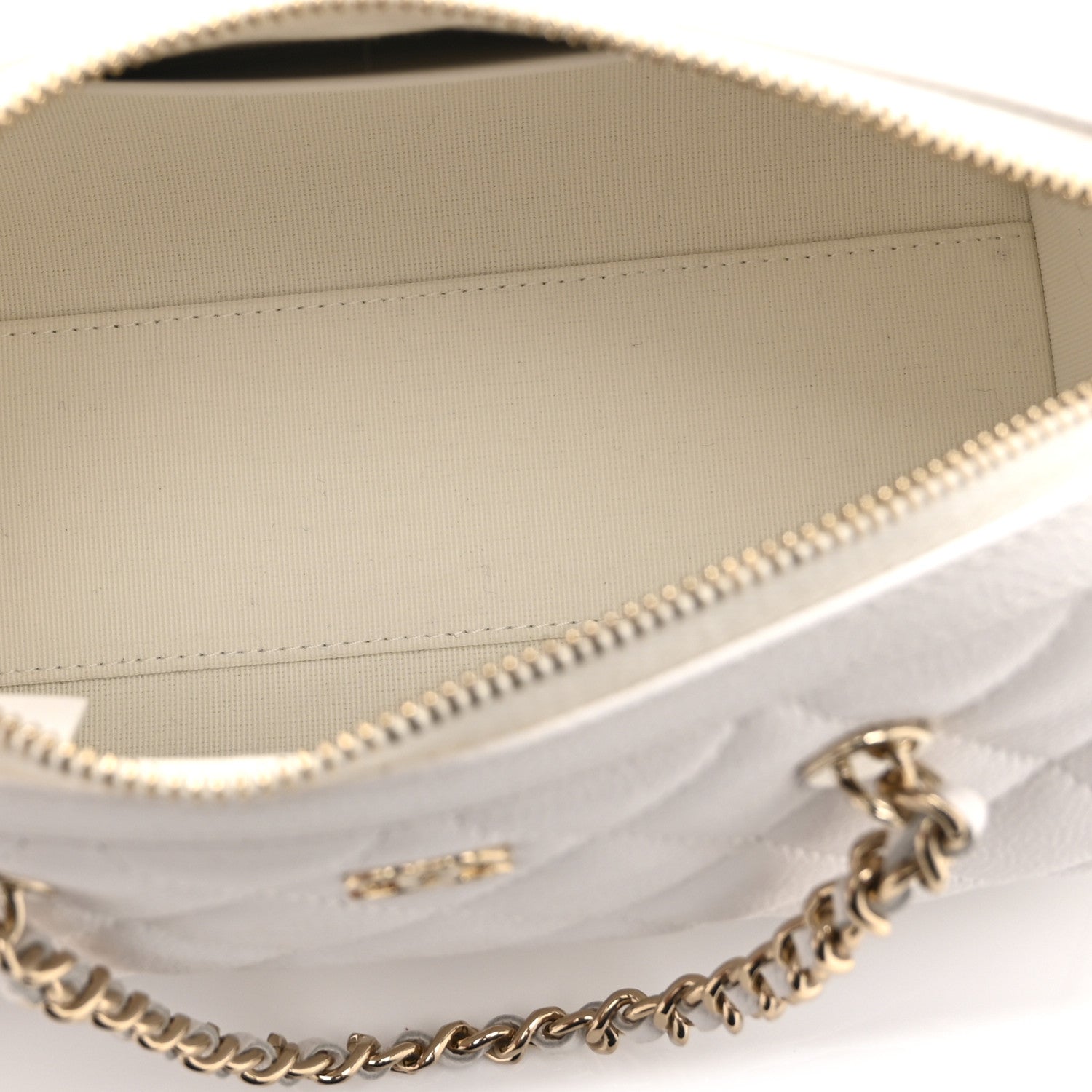 Chanel Caviar Quilted Barrel Clutch With Chain White