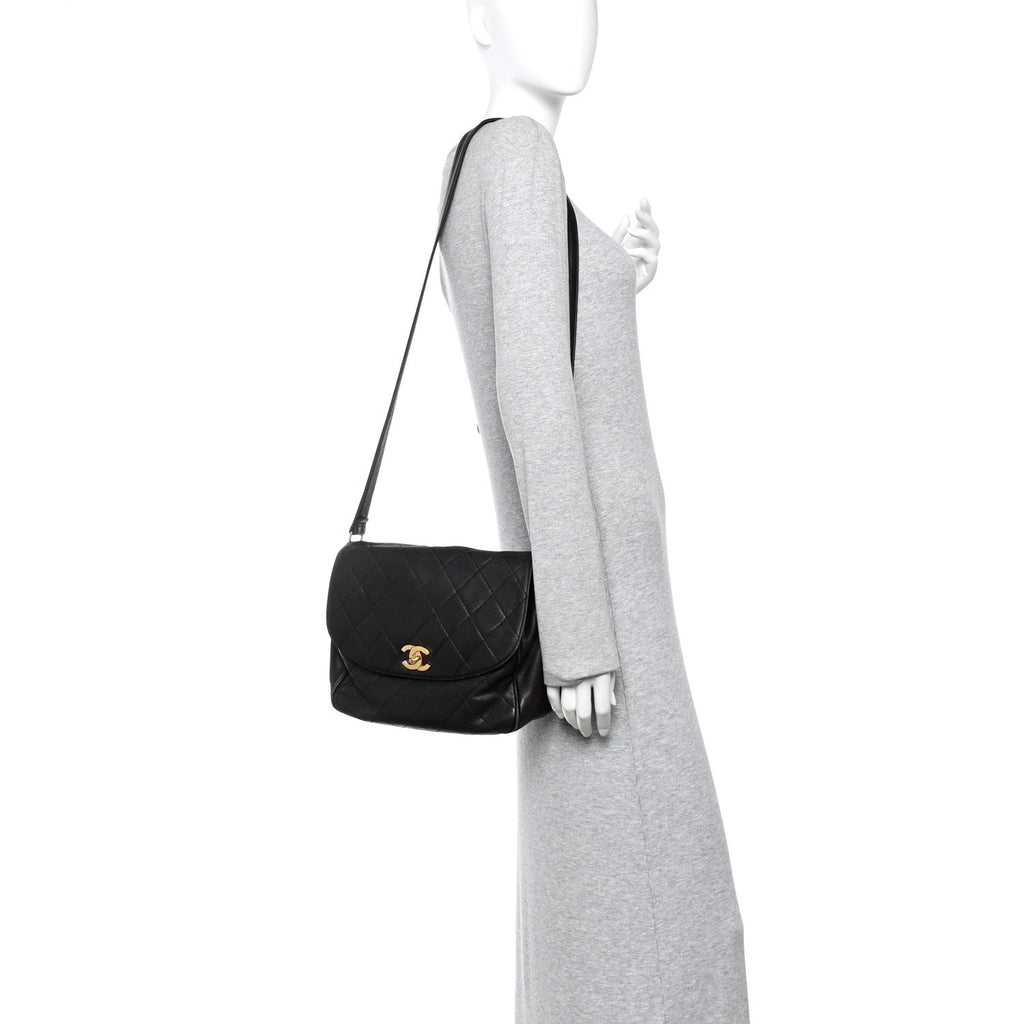 Chanel Lambskin Quilted Flap Shoulder Bag Black