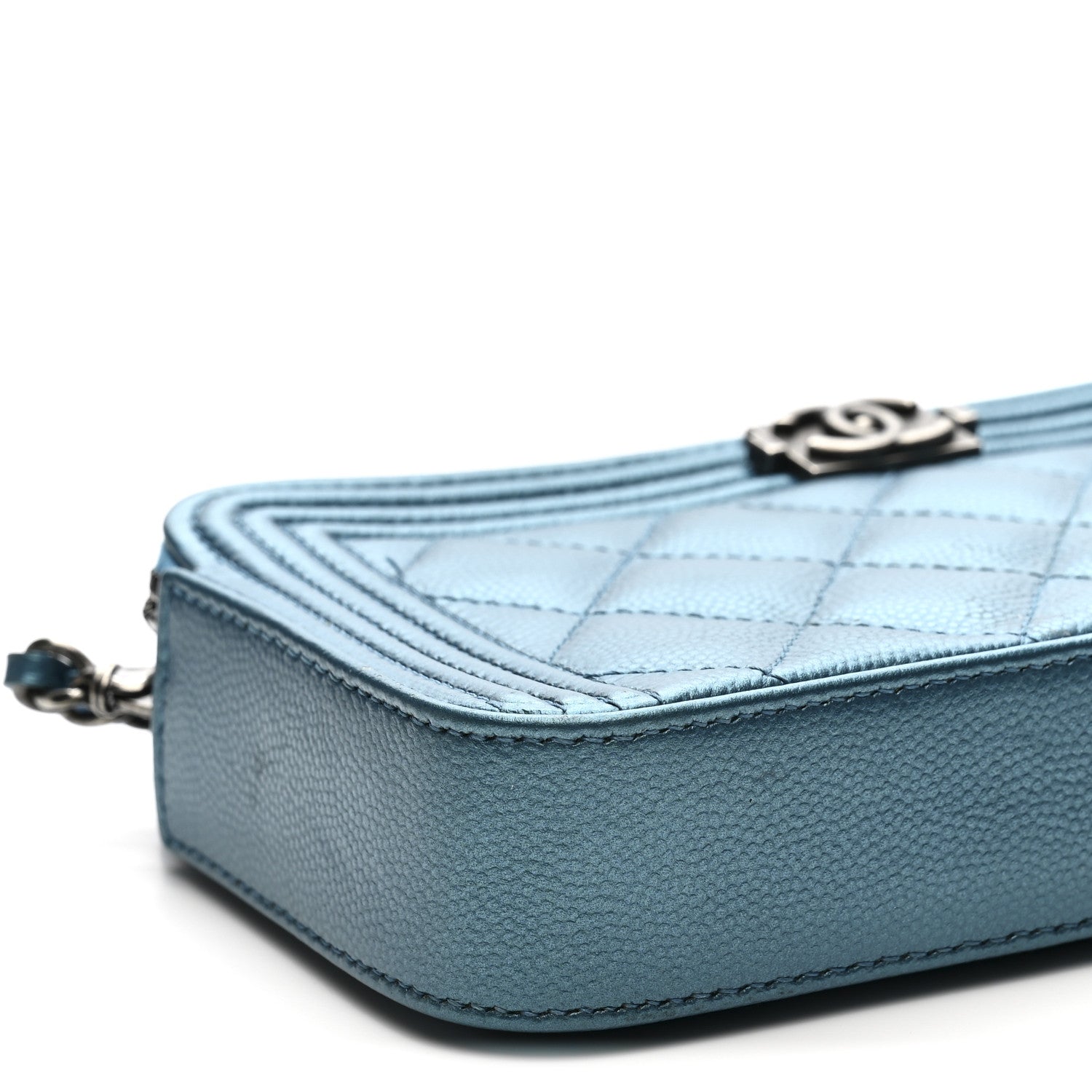Chanel Metallic Caviar Quilted Small Boy Clutch With Chain Turquoise