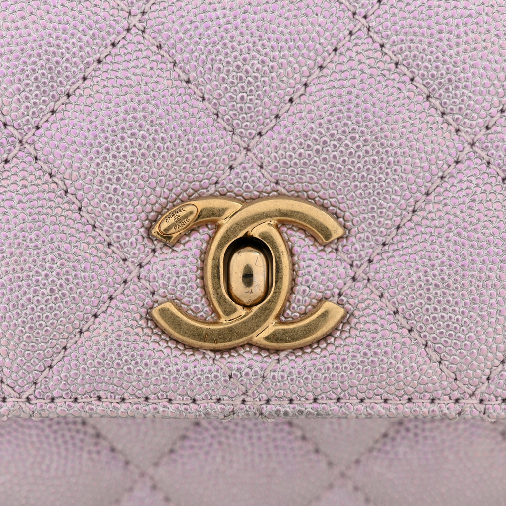 Chanel Metallic Caviar Quilted Mini Coco Handle Flap Light Pink