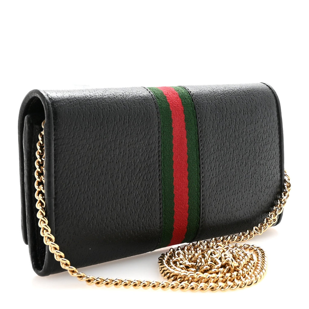 Gucci Dollar Calfskin Web Ophidia Wallet On Chain Black