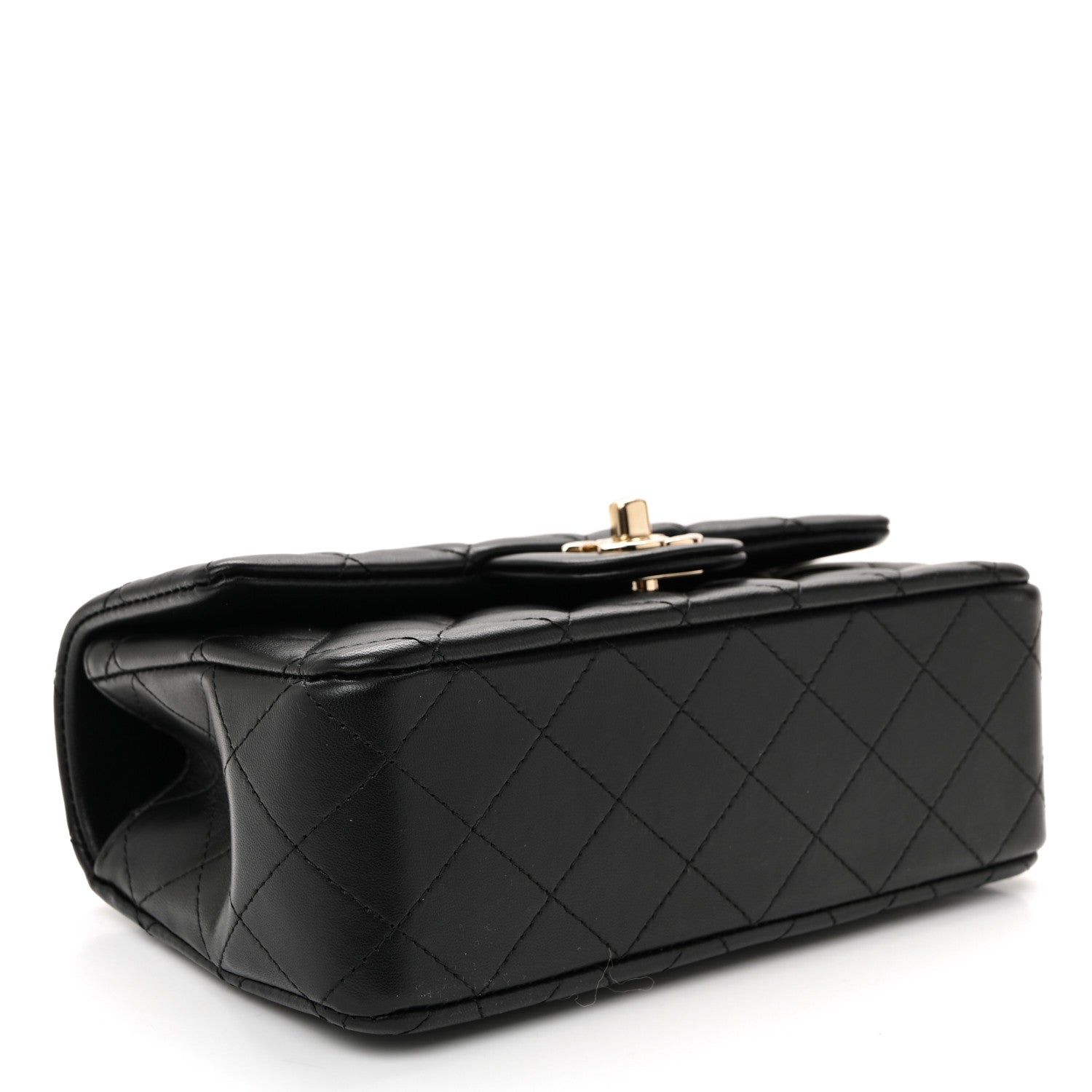 Chanel Lambskin Quilted Mini Top Handle Rectangular Flap Black