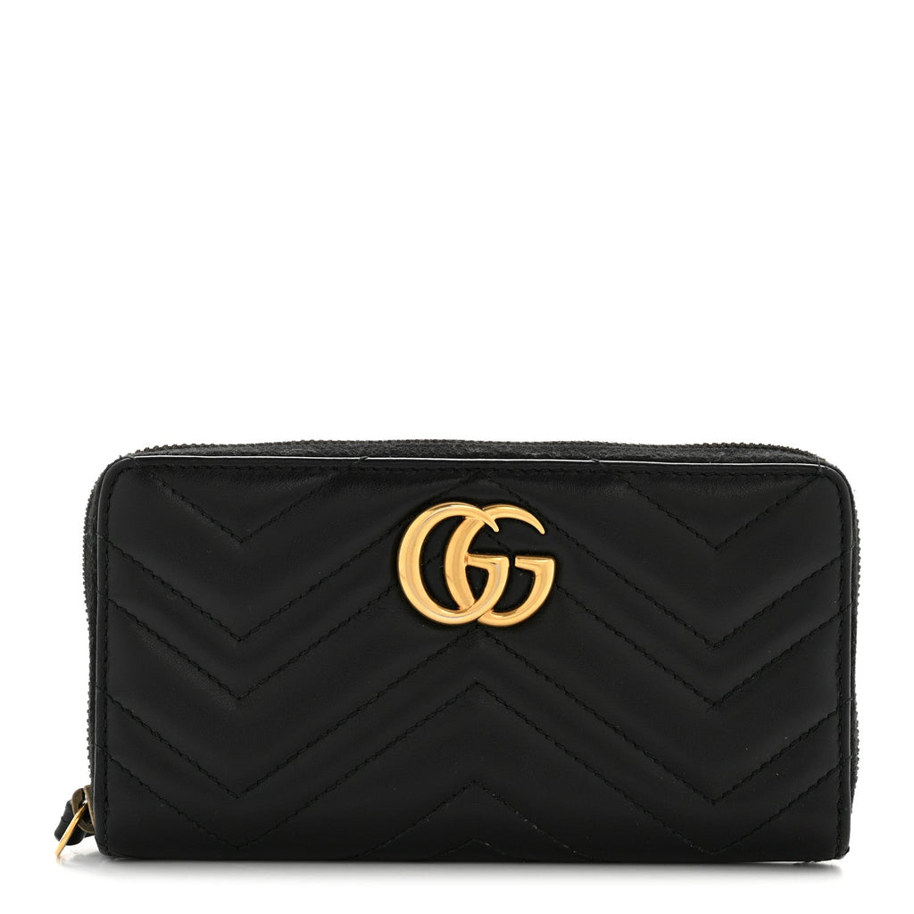 Gucci Calfskin Matelasse GG Marmont Zip Around Organizer Wallet Black