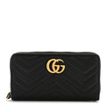 Gucci Calfskin Matelasse GG Marmont Zip Around Organizer Wallet Black
