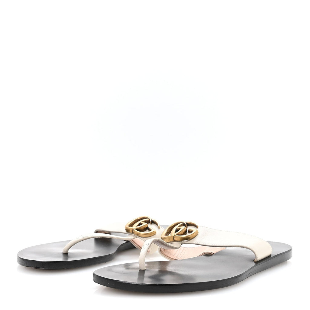 Gucci Calfskin GG Marmont Thong Sandals 36.5 Mystic White