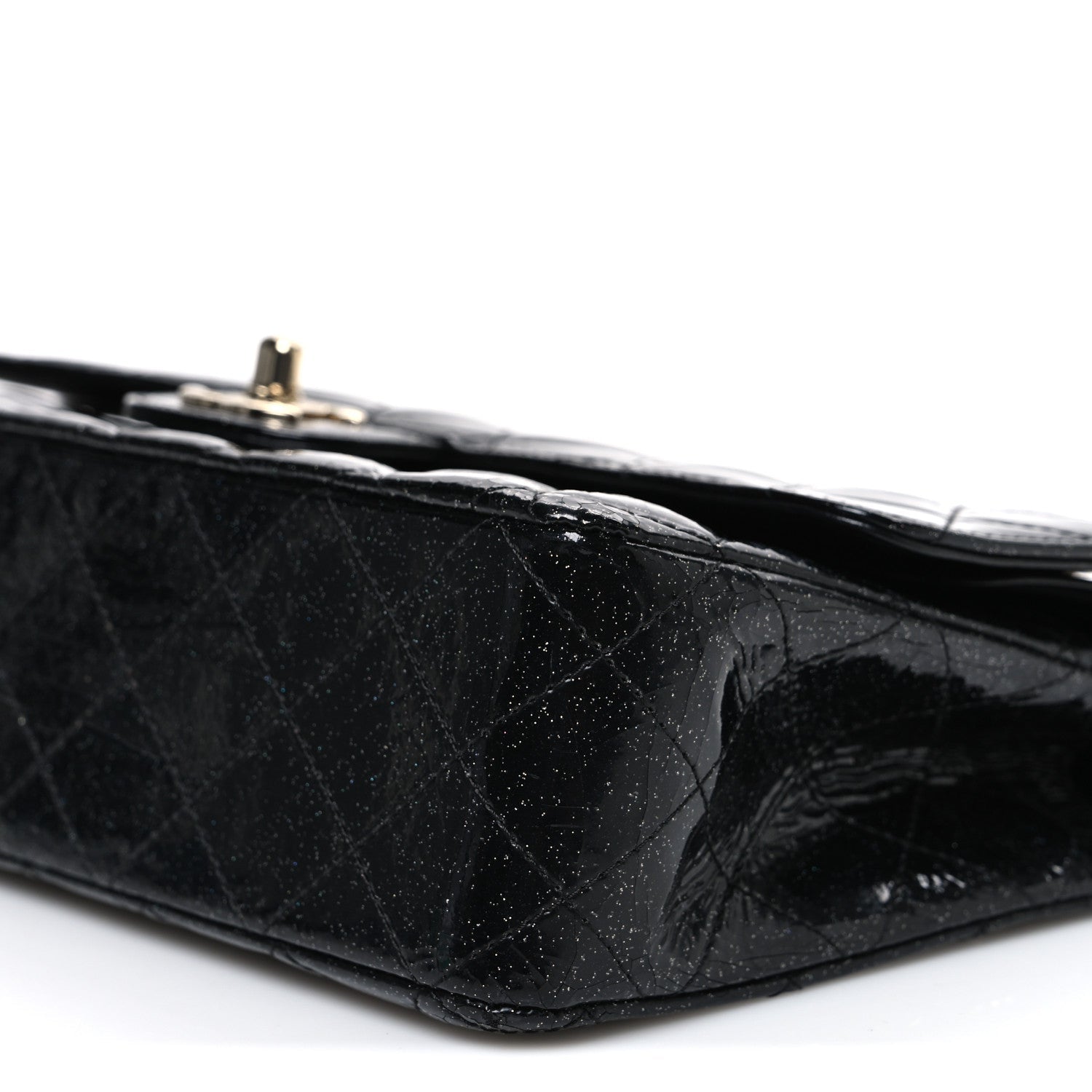 Chanel Patent Quilted Sparkle Glitter Medium Double Flap Black