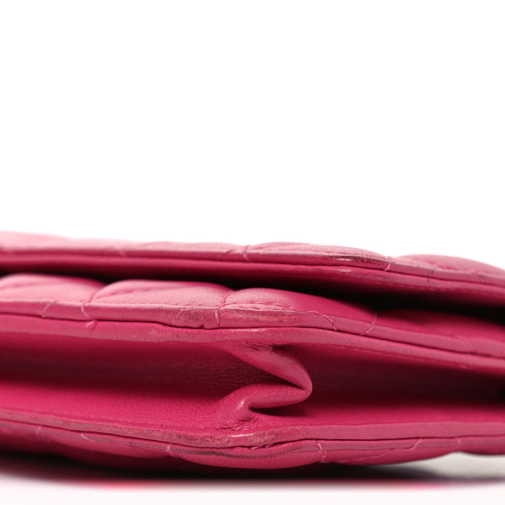 Chanel Lambskin Quilted Wallet On Chain WOC Dark Pink