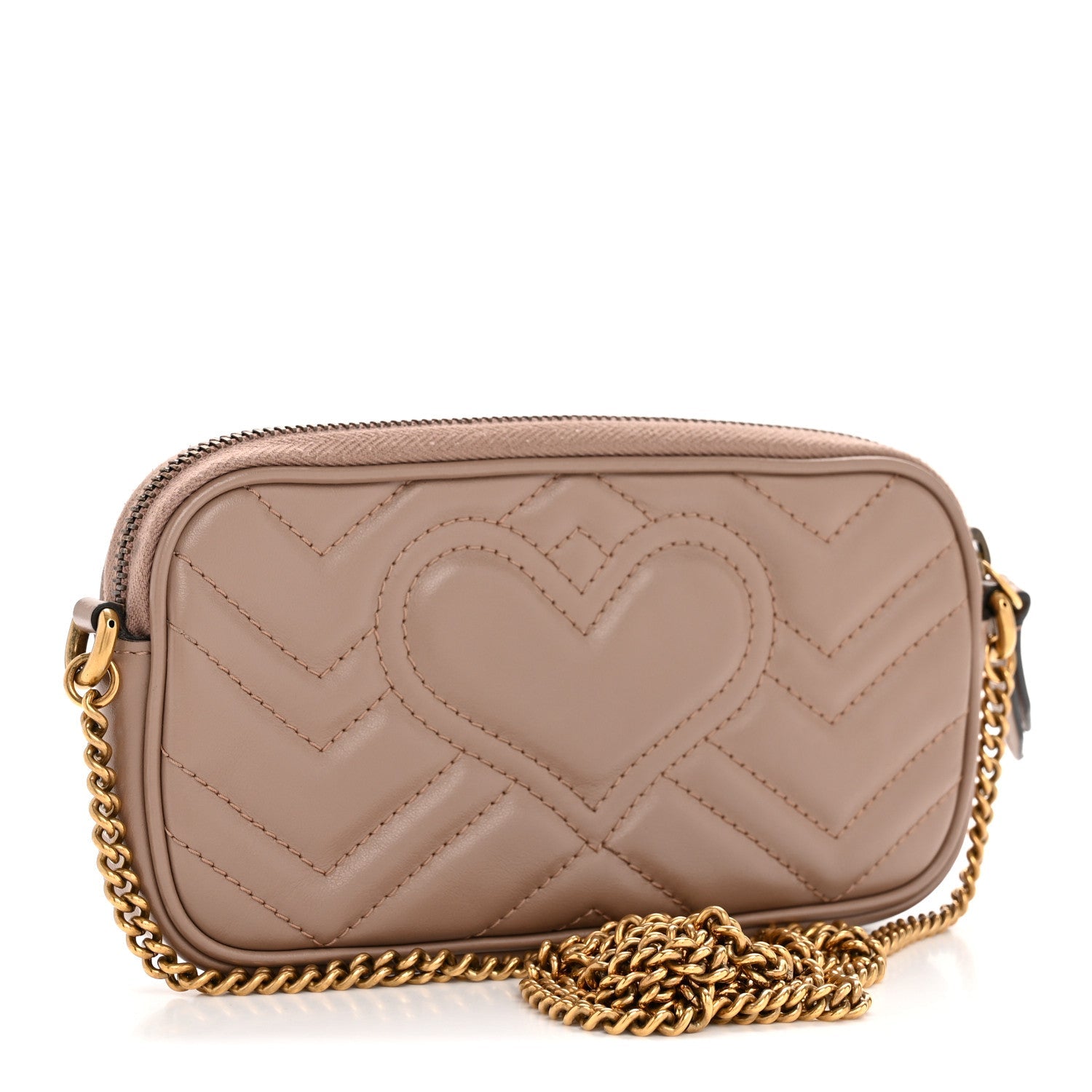 Gucci Calfskin Matelasse Mini GG Marmont Chain Crossbody Bag Porcelain Rose