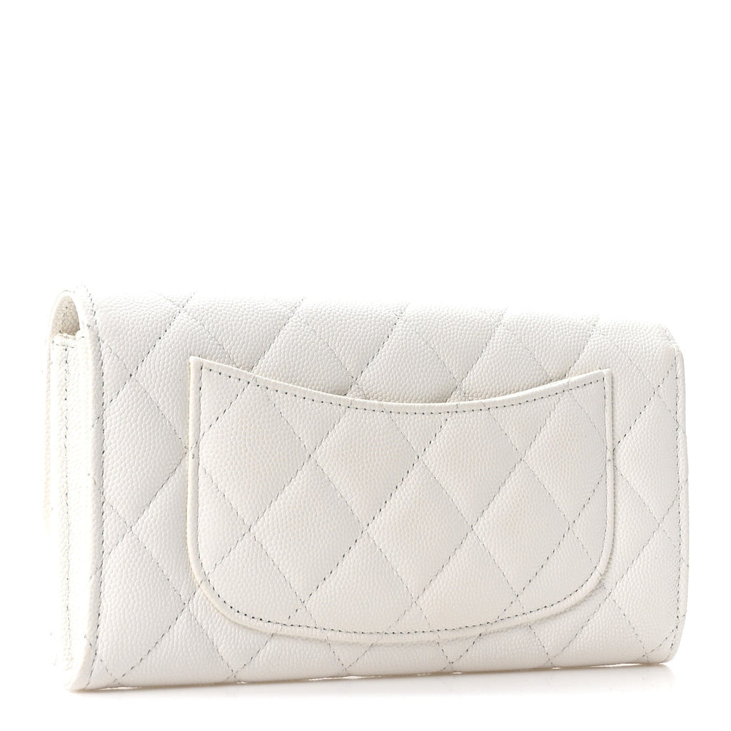 Caviar Quilted Large Gusset Flap Wallet White
