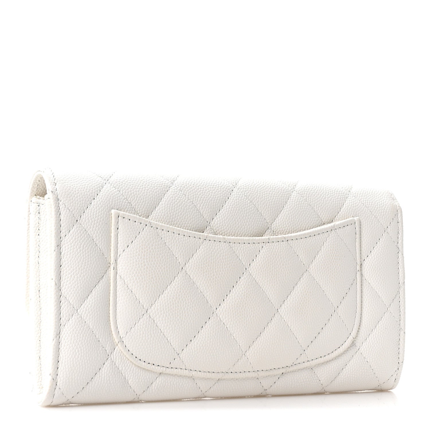 Caviar Quilted Large Gusset Flap Wallet White