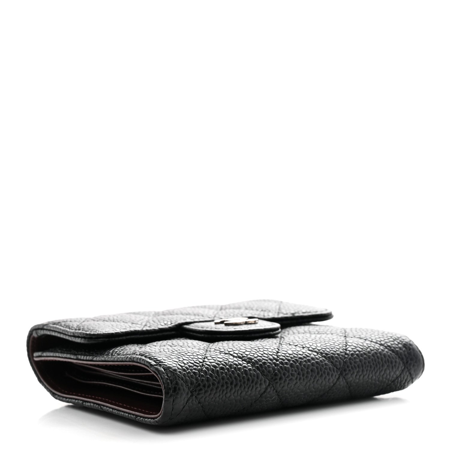 Caviar Quilted Compact Flap Wallet Black