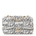 Chanel Sequin Logo Medium Flap White Black