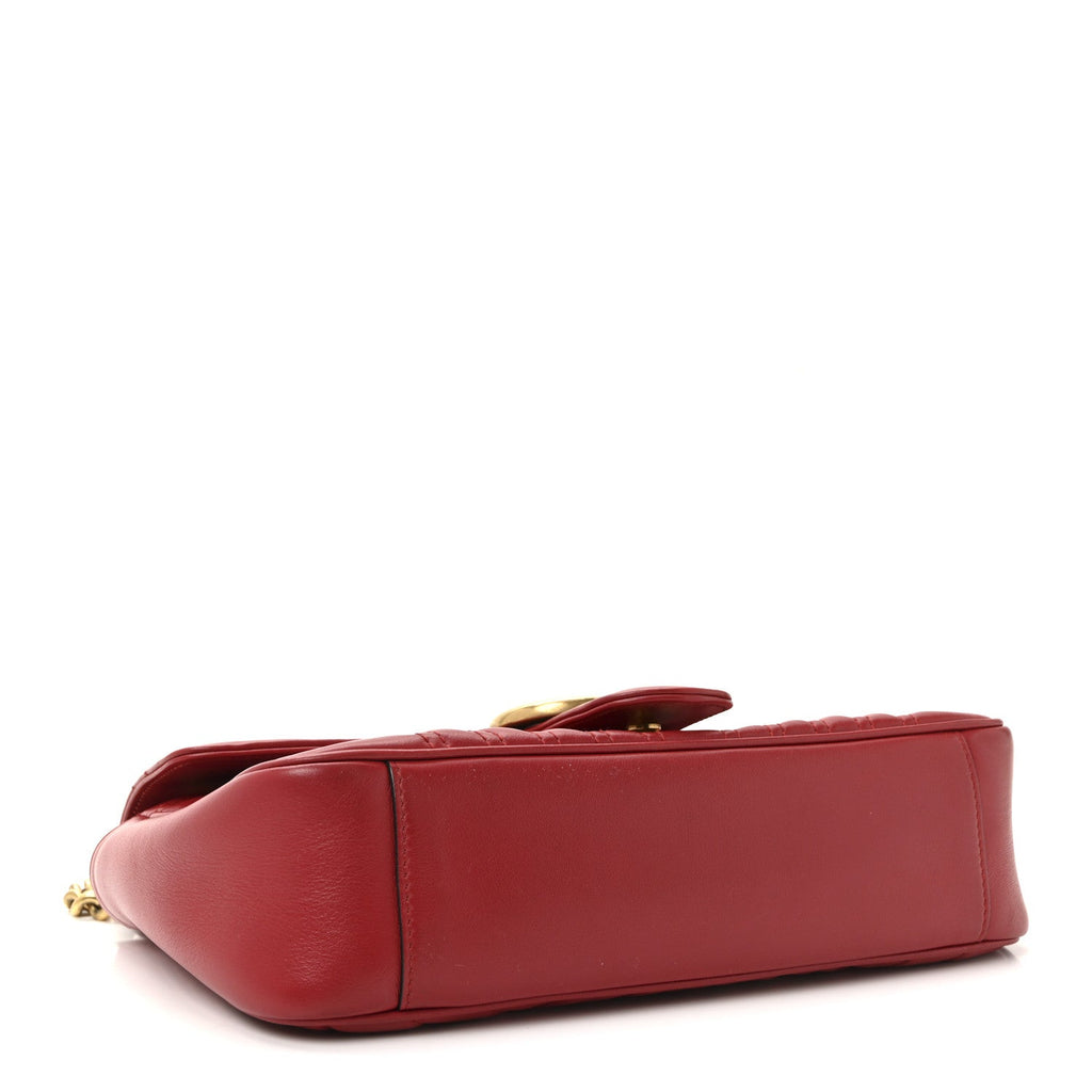Gucci Calfskin Matelasse Small GG Marmont Shoulder Bag Hibiscus Red
