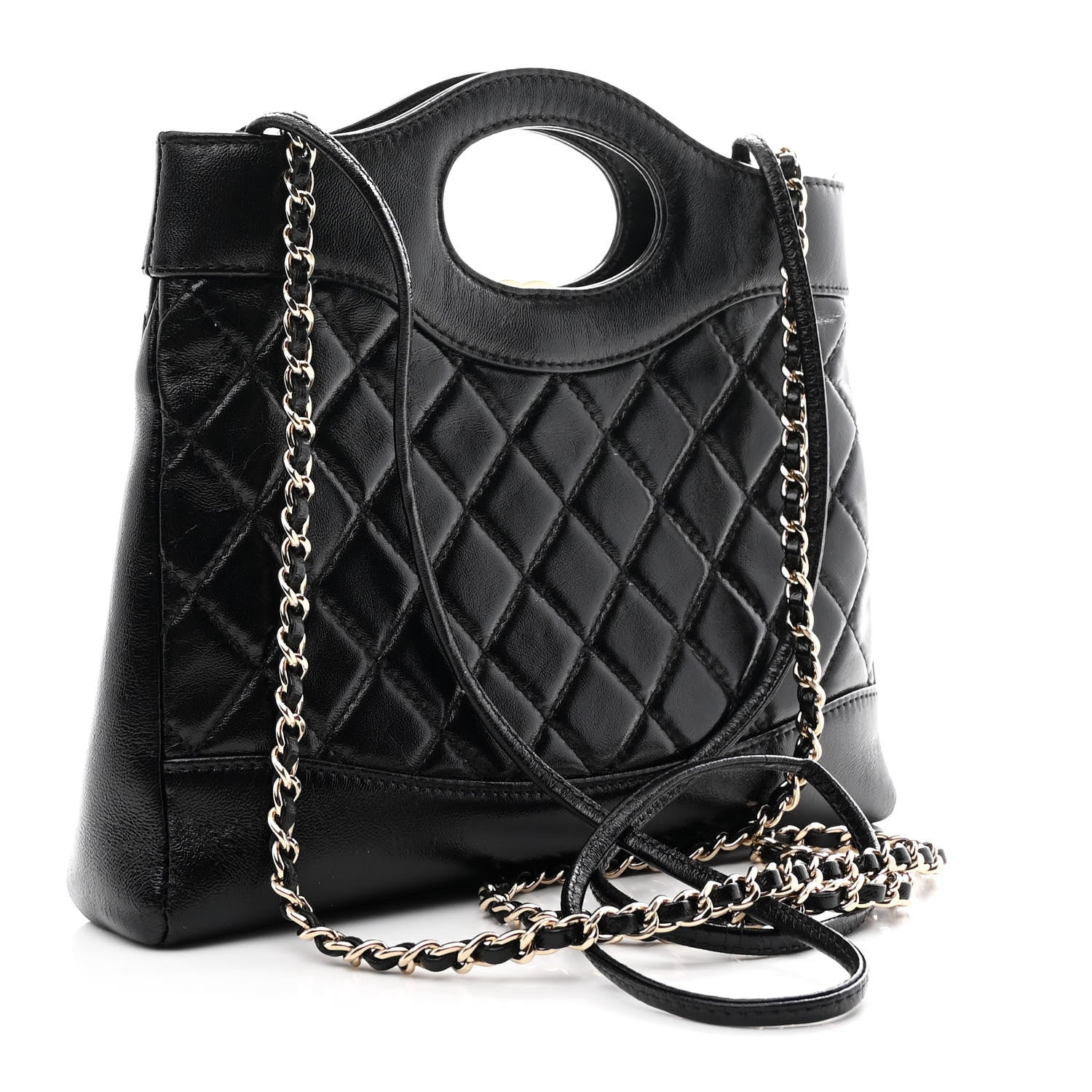 Chanel Shiny Crumpled Calfskin Quilted Mini 31 Shopping Bag Black