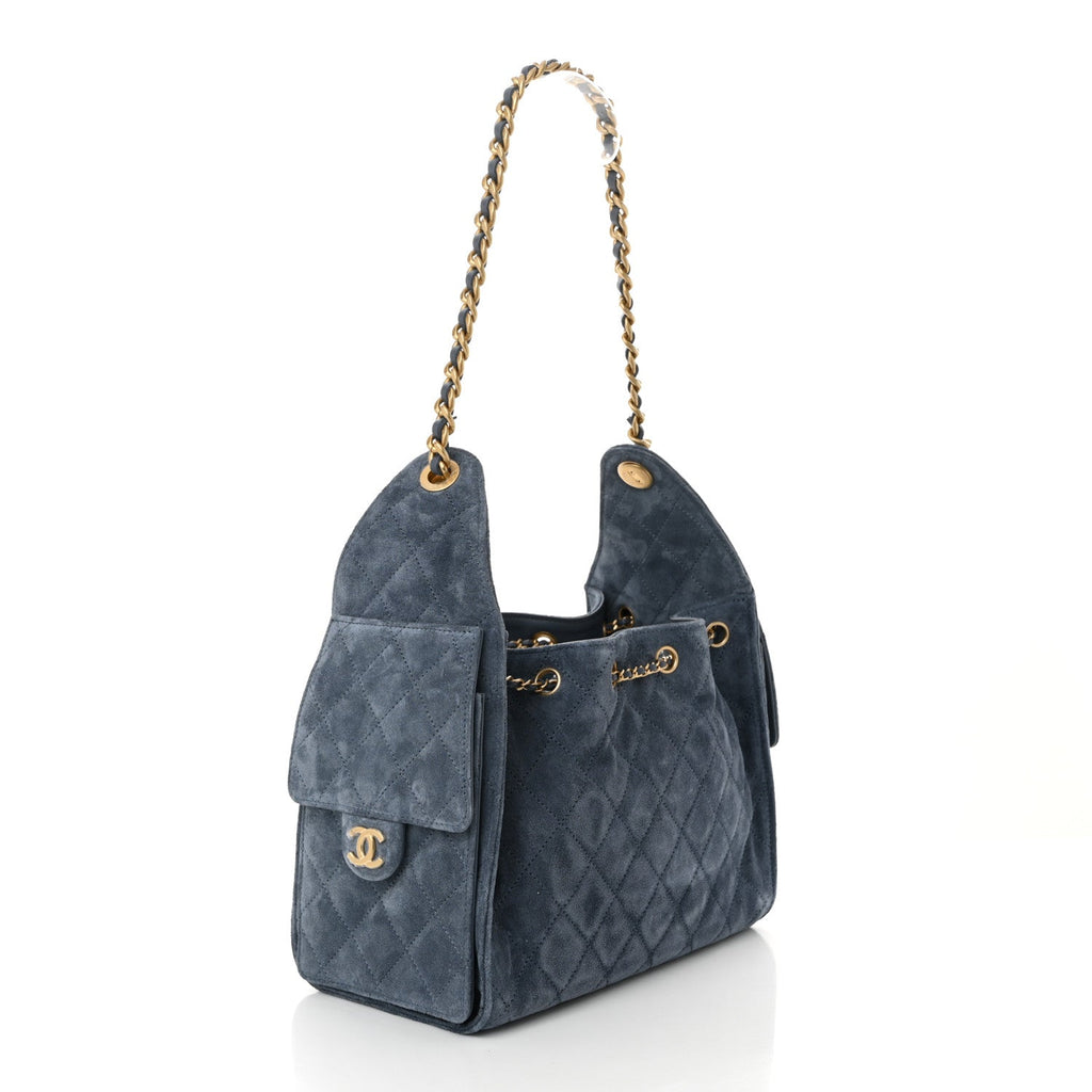 Chanel Suede Quilted Small Chanel 25 Handbag Blue