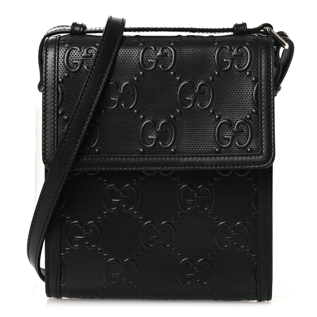 Gucci Calfskin GG Tennis Embossed Messenger Bag Black