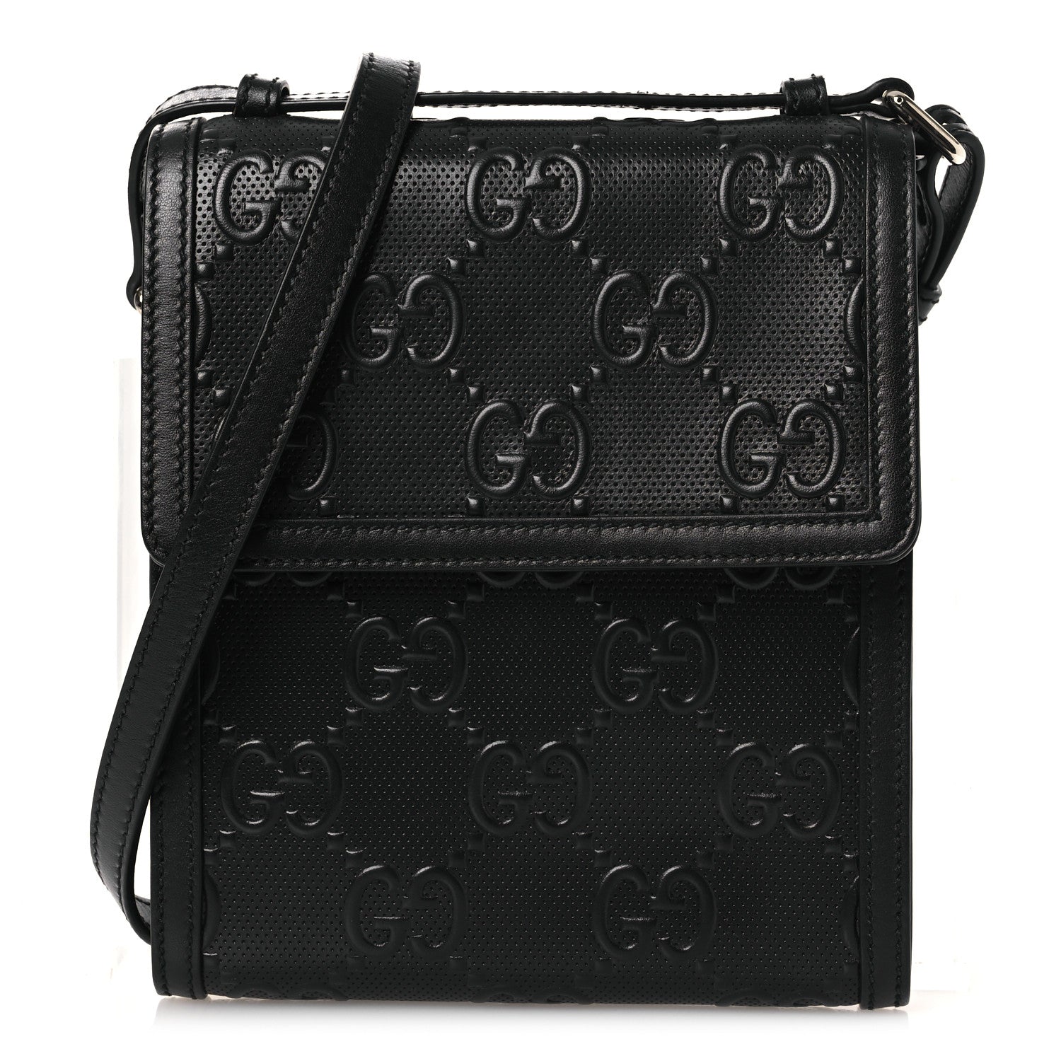 Gucci Calfskin GG Tennis Embossed Messenger Bag Black
