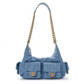 Chanel Washed Denim Quilted Cargo Large Hobo Light Blue
