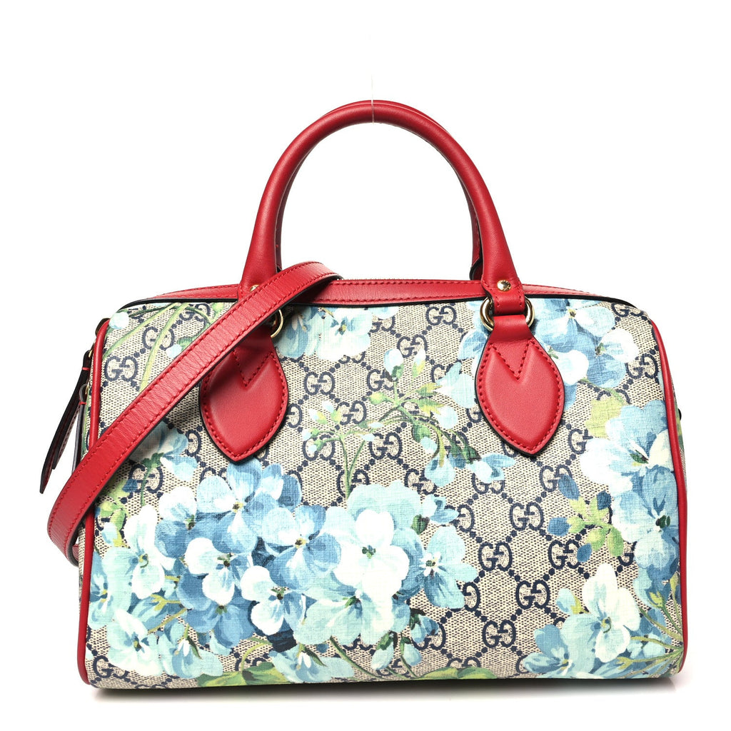 Gucci GG Supreme Monogram Blooms Small Boston Beige Blue Navy Hibiscus Red