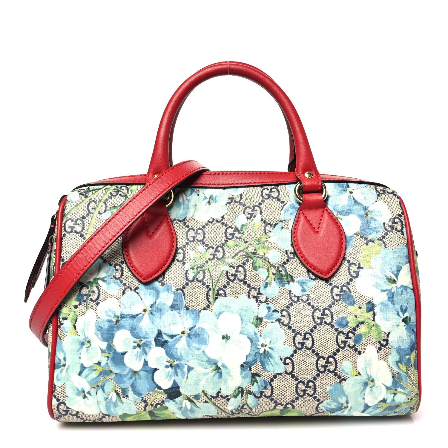 Gucci GG Supreme Monogram Blooms Small Boston Beige Blue Navy Hibiscus Red