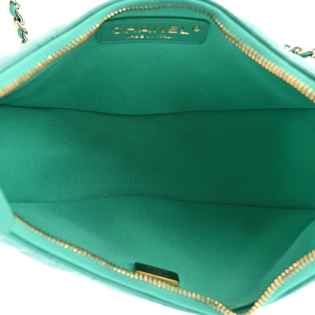 Chanel Lambskin Quilted Chain Around Hobo Green