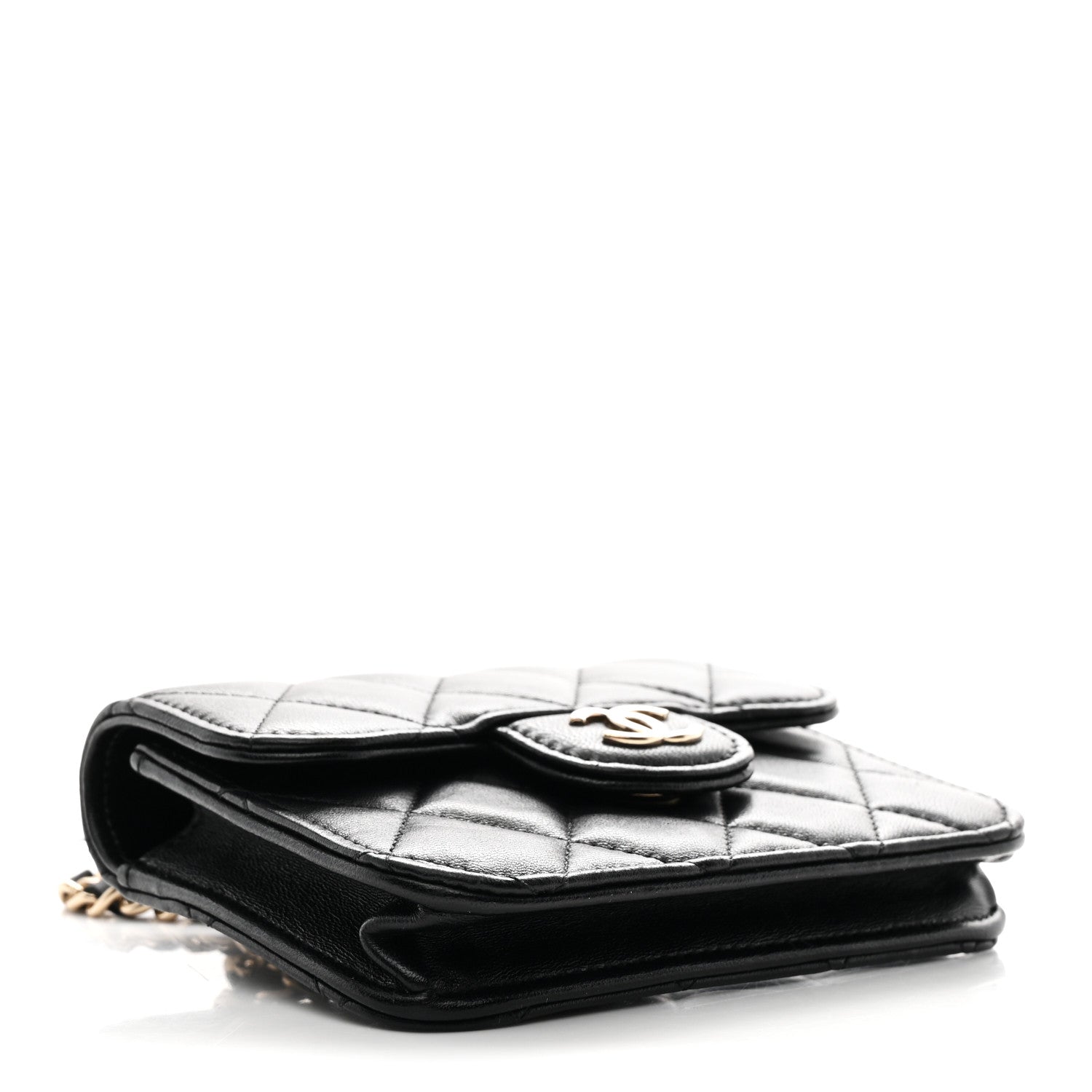 Chanel Lambskin Quilted Top Handle Flap Coin Purse With Chain Black