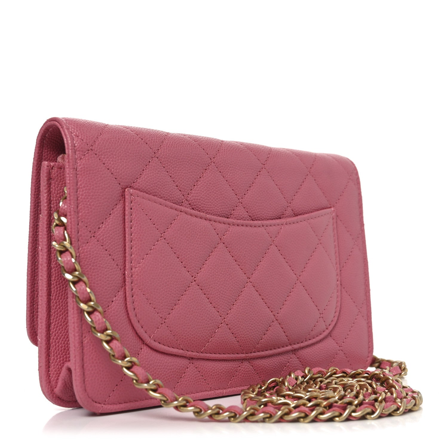 Chanel Caviar Quilted Textured CC Wallet On Chain WOC Pink