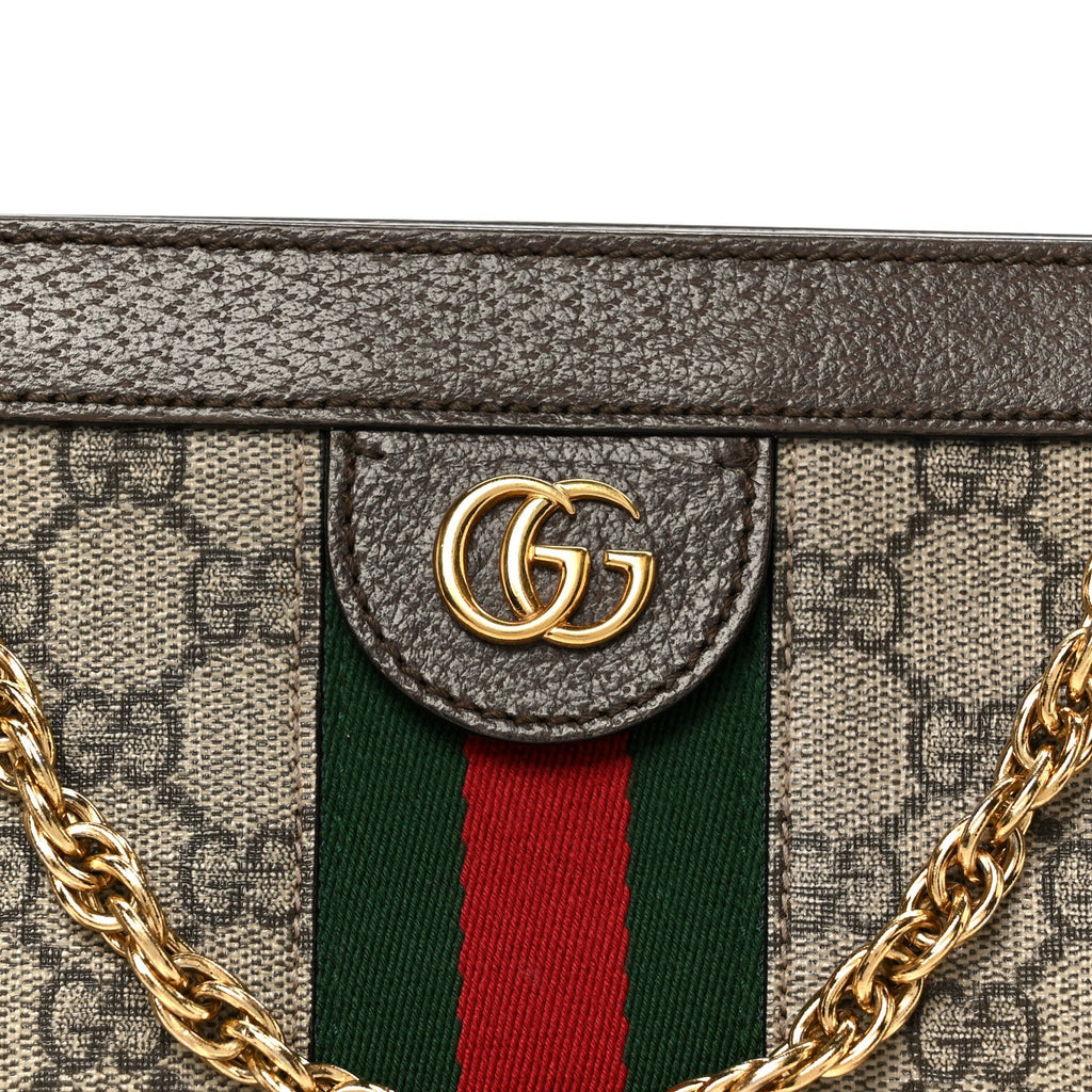 Gucci GG Supreme Monogram Web Small Ophidia Chain Shoulder Bag Brown