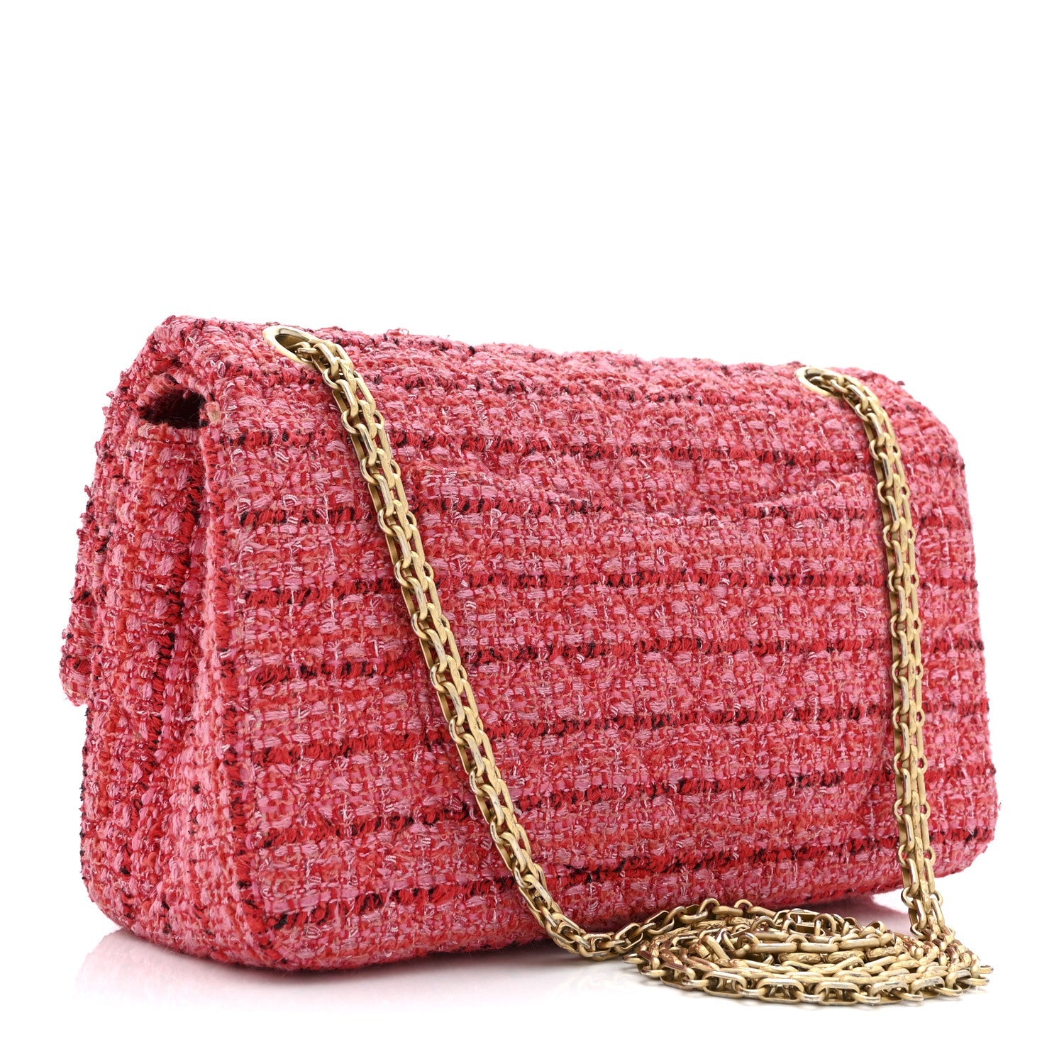 Chanel Tweed Quilted 2.55 Reissue 225 Flap  Red Pink Multicolor