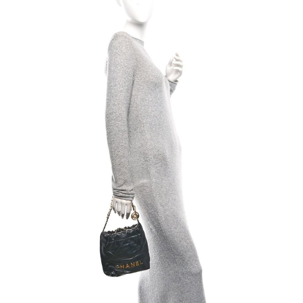 Chanel Shiny Calfskin Quilted Pearl CC Chain Mini Chanel 22 Black