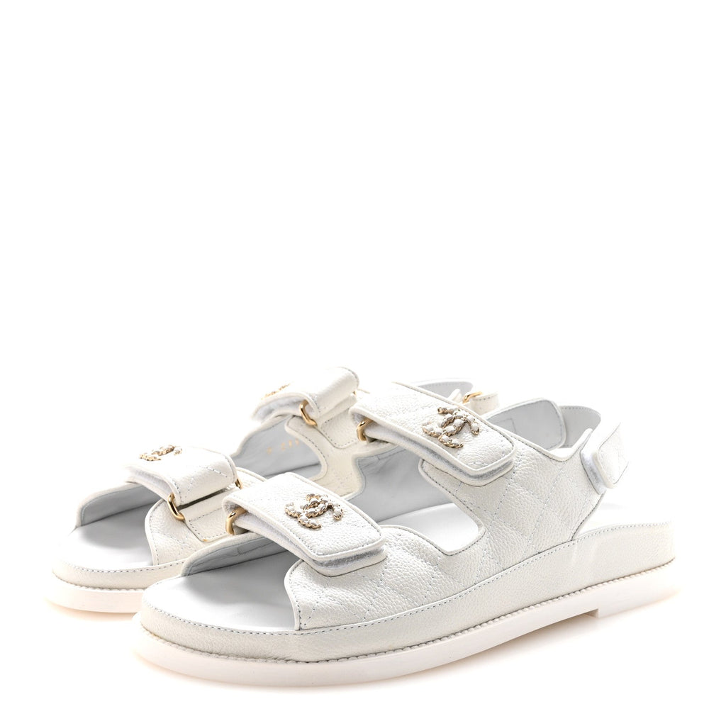 Grained Calfskin Velcro Dad Sandals 36.5 White