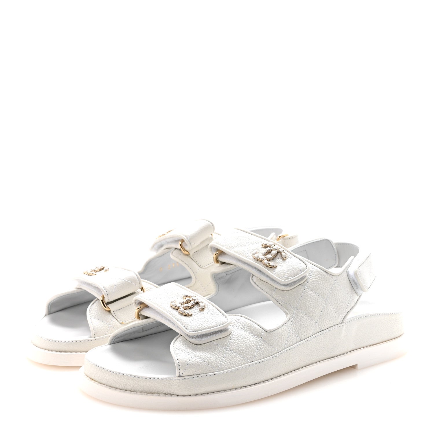 Grained Calfskin Velcro Dad Sandals 36.5 White
