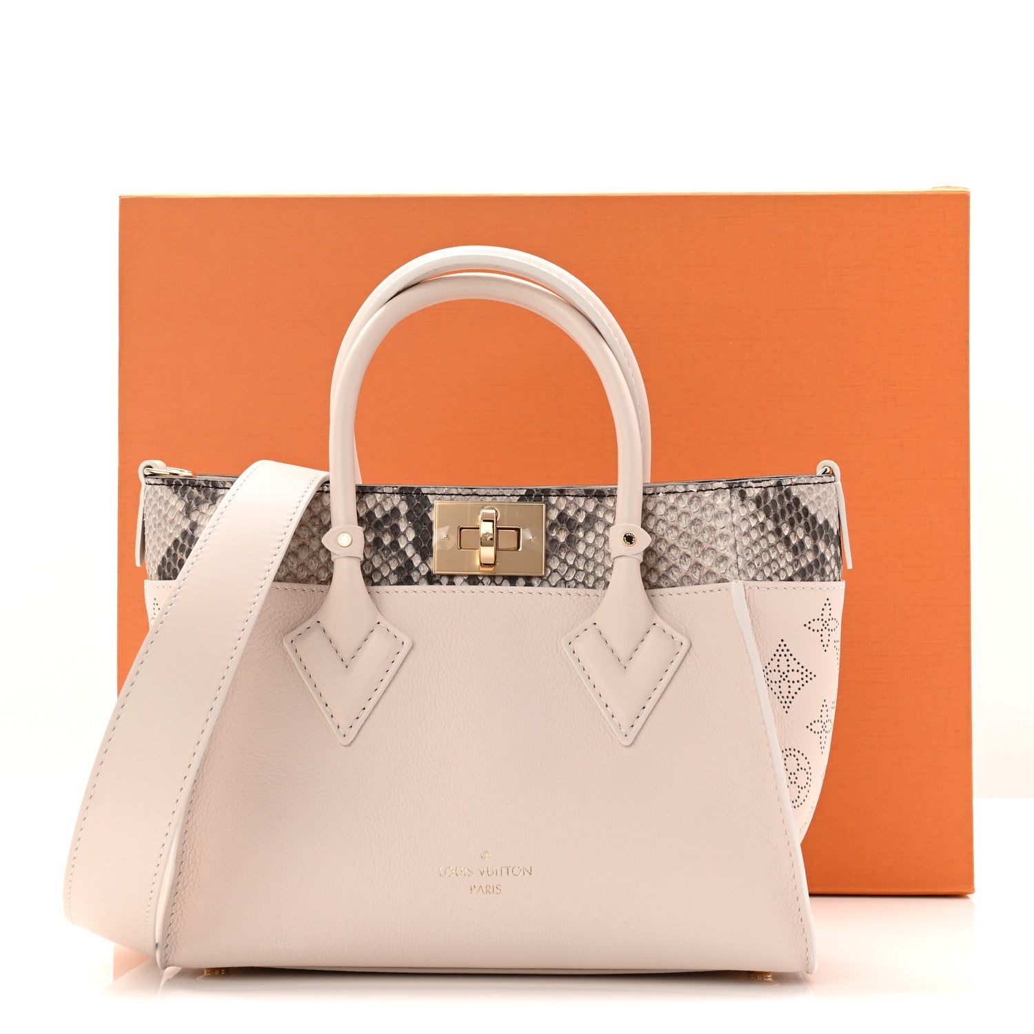 Louis Vuitton Calfskin Karung Snakeskin Mahina On My Side PM Quartz White