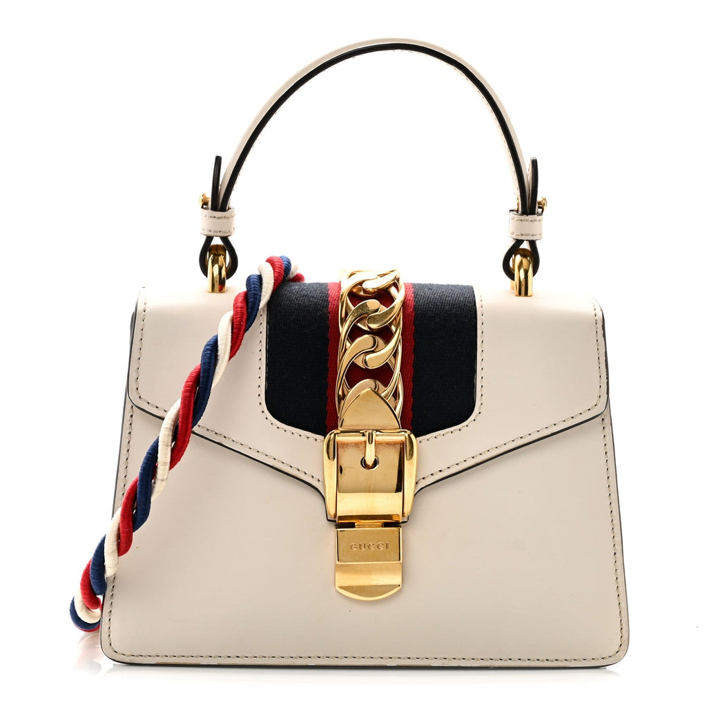 Gucci Calfskin Mini Sylvie Top Handle Bag White