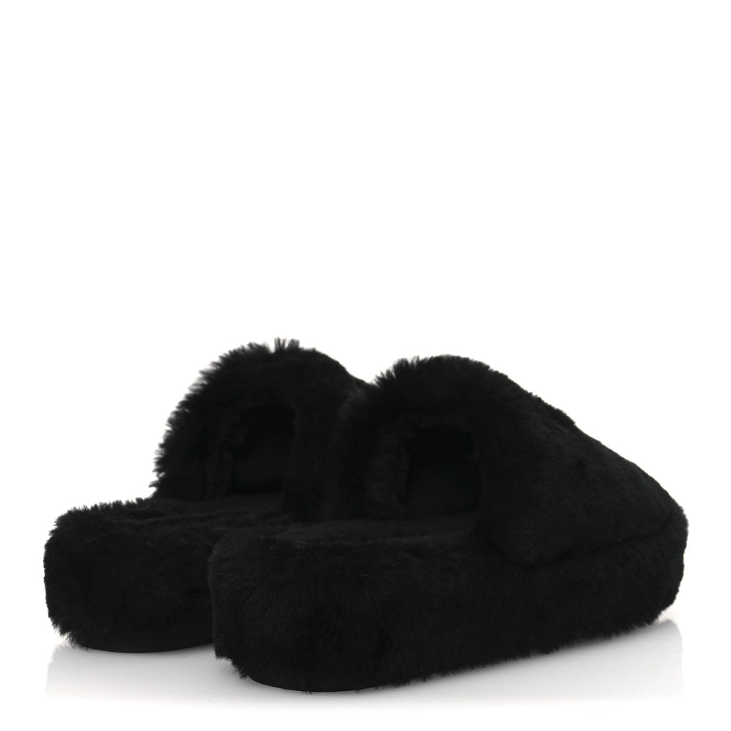 Chanel Shearling CC Flat Mules 40 Black