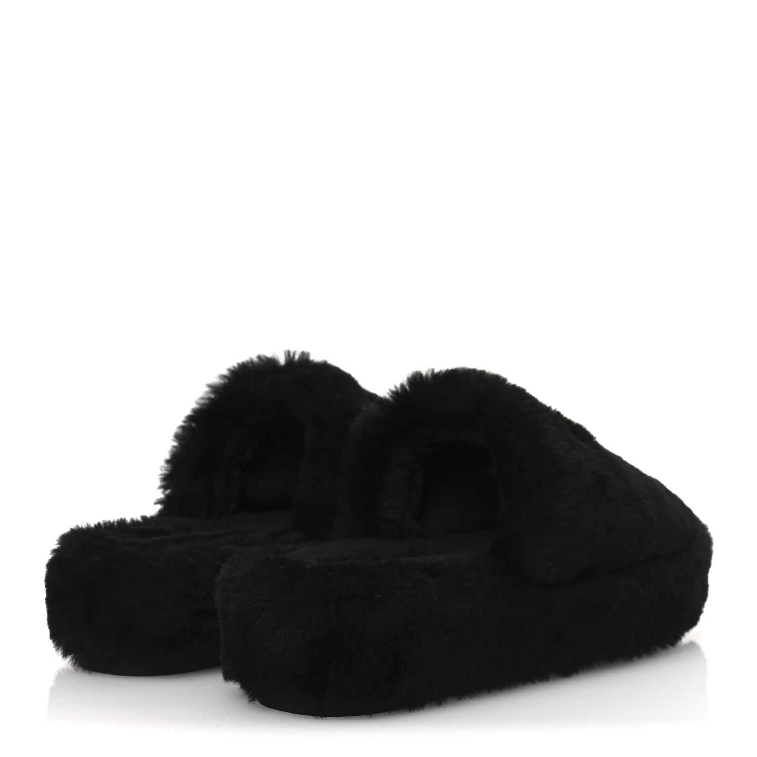 Chanel Shearling CC Flat Mules 40 Black