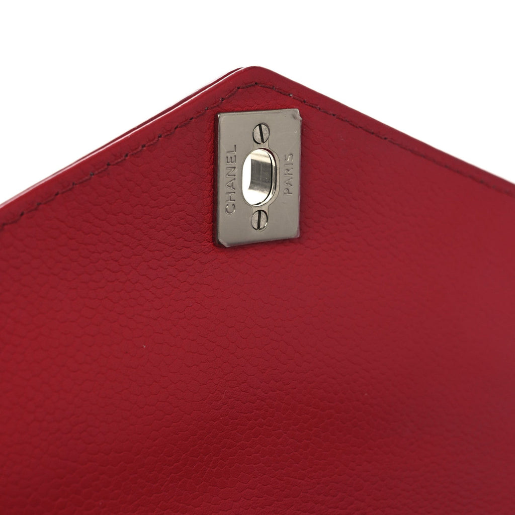 Chanel Caviar Chevron Quilted Small Single Flap Red