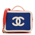 Chanel Caviar Quilted Small CC Filigree Vanity Case Blue White Red